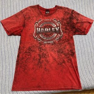 Harley-Davidson Biker T-Shirt Mens Large Red Graphic Mansfield PA Tioga County